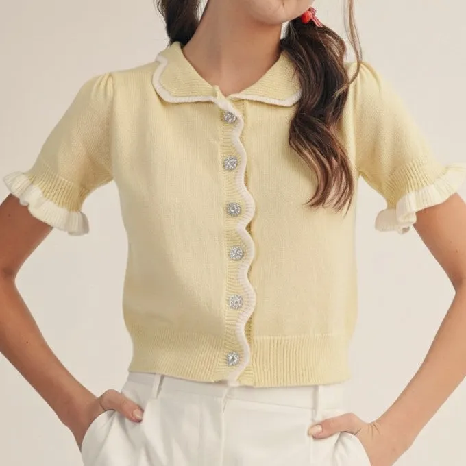 Ribbed Scalloped Edge Cardigan
