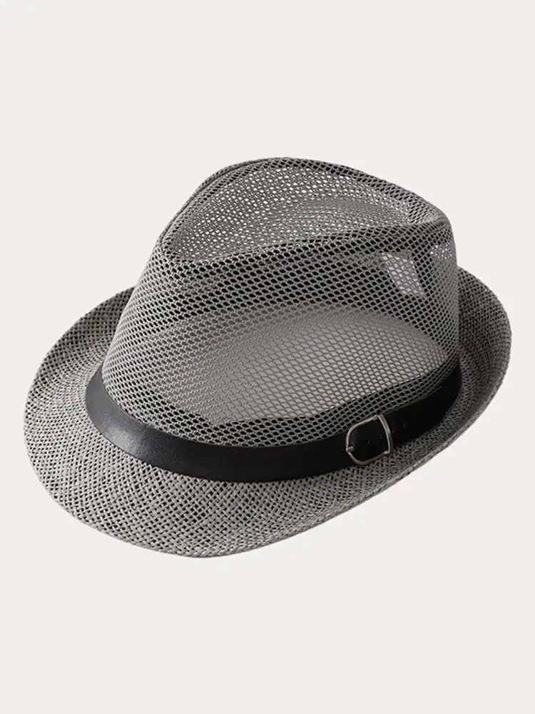 Hollow Weave Panama Fedora with Belt Buckle