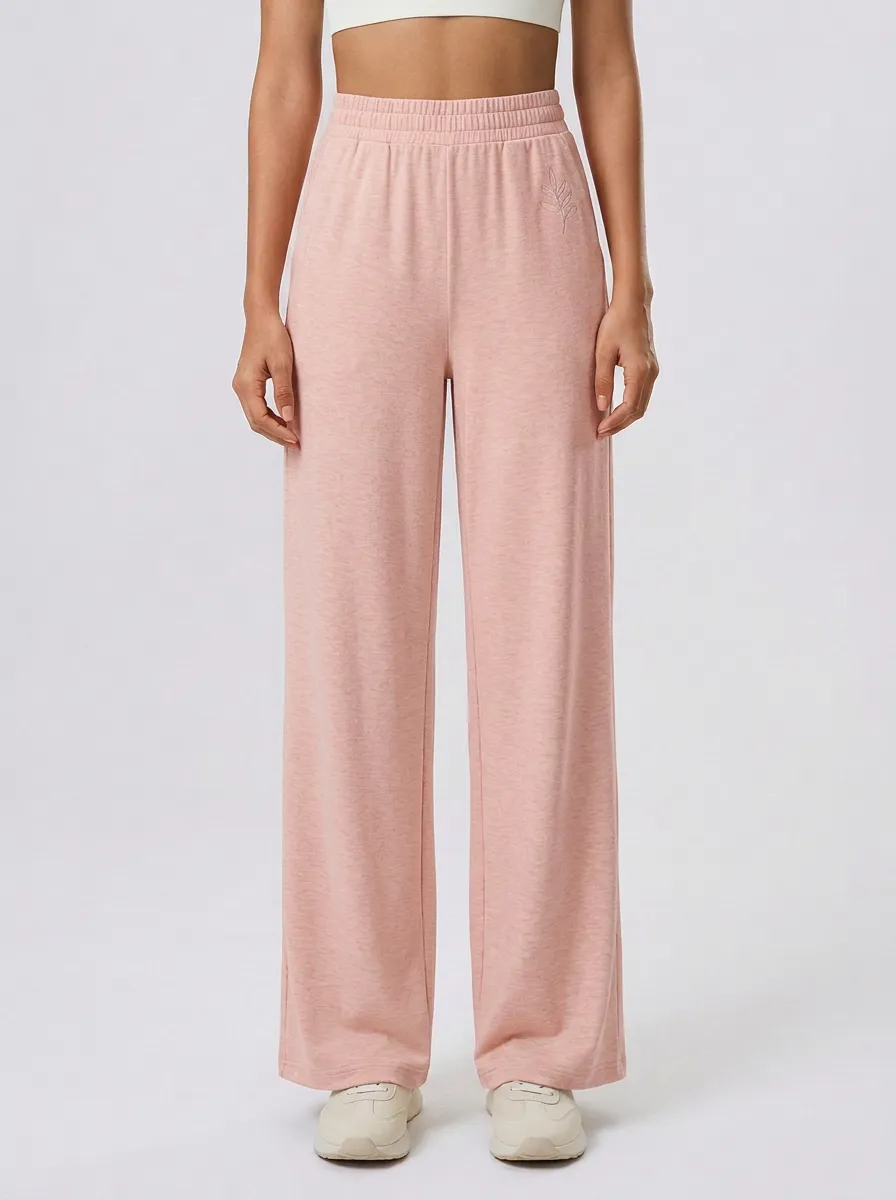 Women's Minimalist Leaf Embroidery Printed Wide Leg Pants