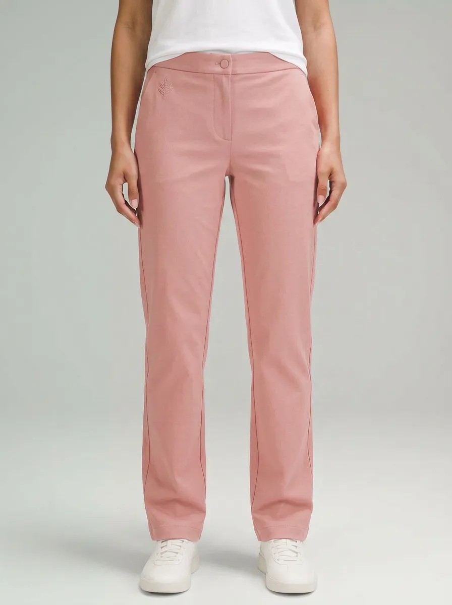 Women's Minimalist Leaf Logo Embroidered Mid-Rise Straight Leg Pants