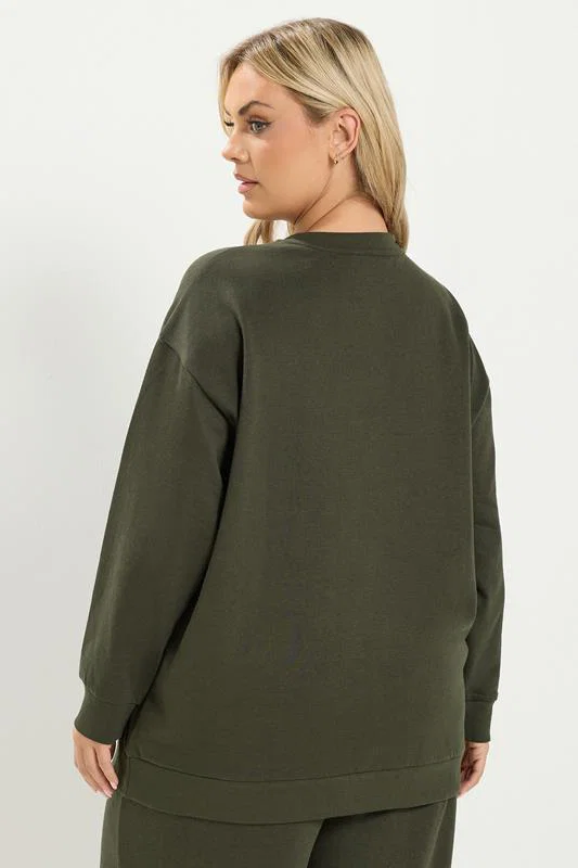 Khaki Green Crew Neck Sweatshirt detail 2