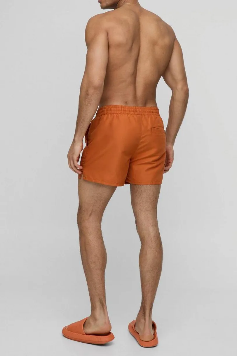 Burnt Orange Short Length Plain Swim Trunks Casual Style