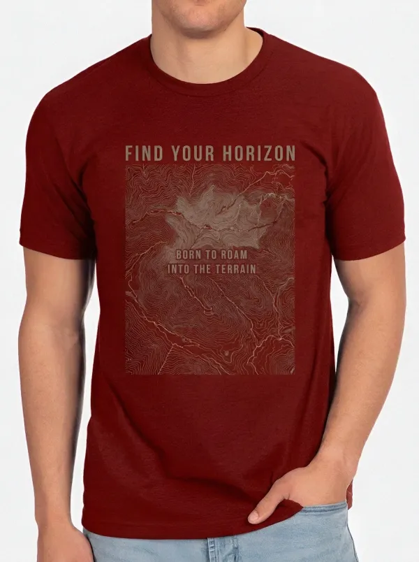 Men's Hiking Outdoor Lover Topographic Map Printed T-shirt