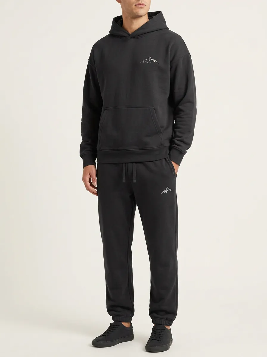 Men's Mountain Line-Art Pullover Hoodie Jogger Set
