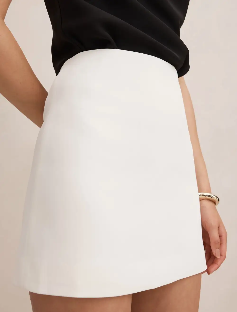 White Straight Cut Mini Skirt