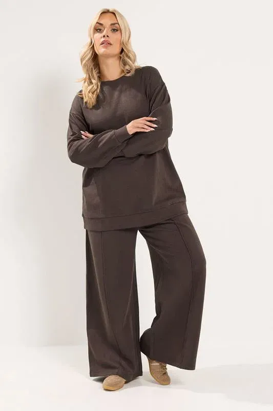 Chocolate Brown Drawstring Wide Leg Joggers