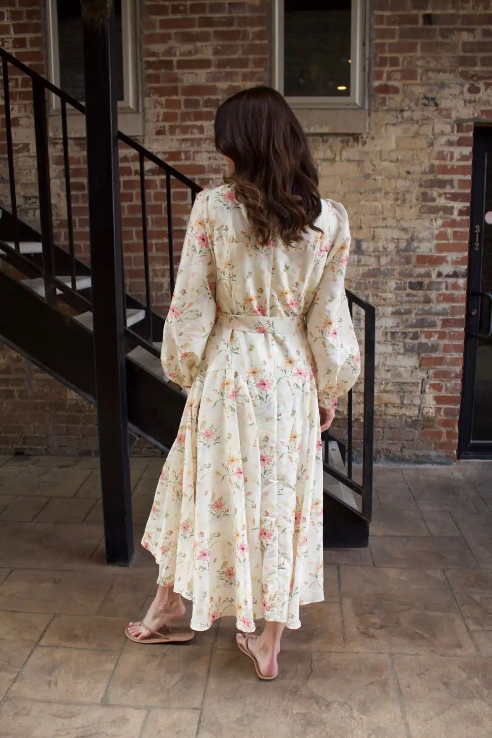 Floral Balloon Sleeve Long Sleeve Collared Dress