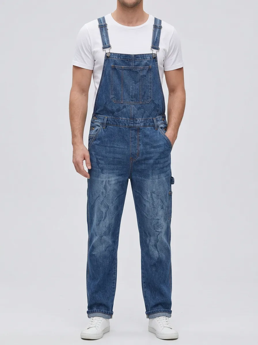 Wash Denim Utility Overalls