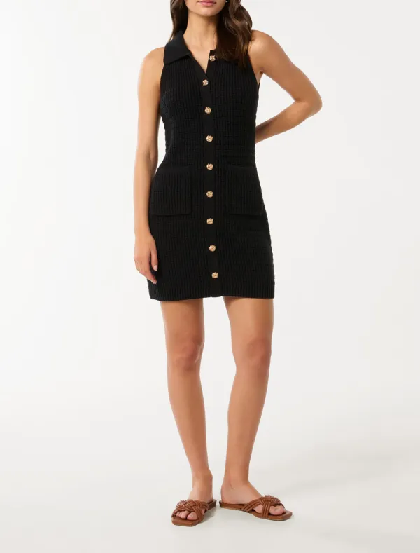Button Up Knit Mini Dress