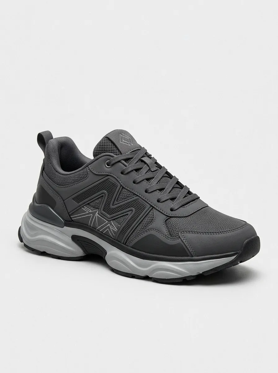 Men's Dark Grey Geometric Graphic Athletic Sneakers