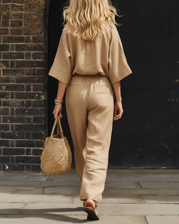 Relaxed Fit Two-Piece Set Breezy Minimalist Coordinated Elegant Outfit