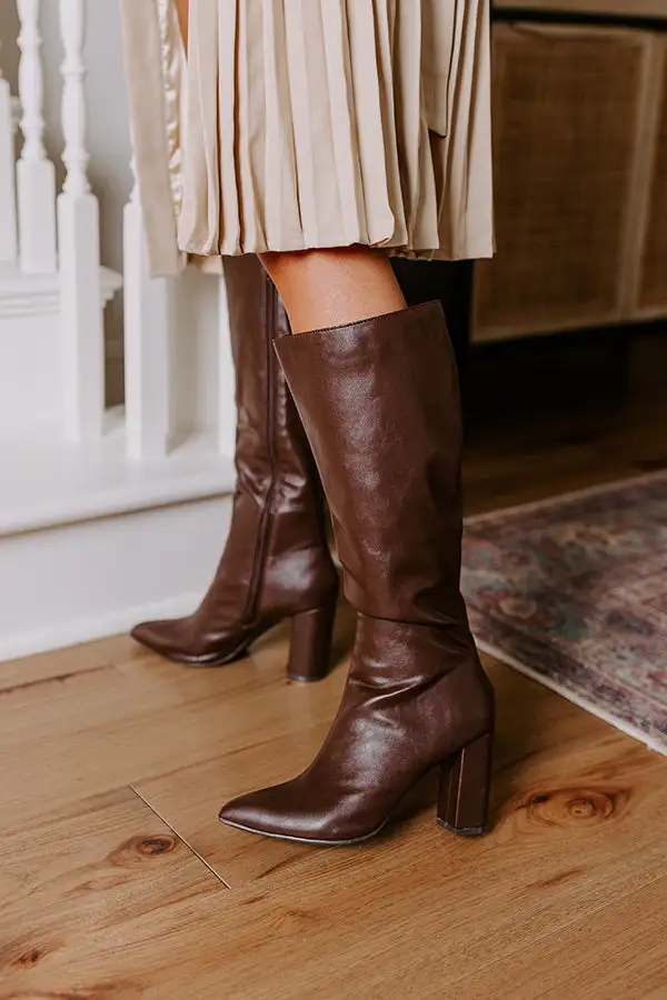 High Heel Faux Leather Knee High Boots