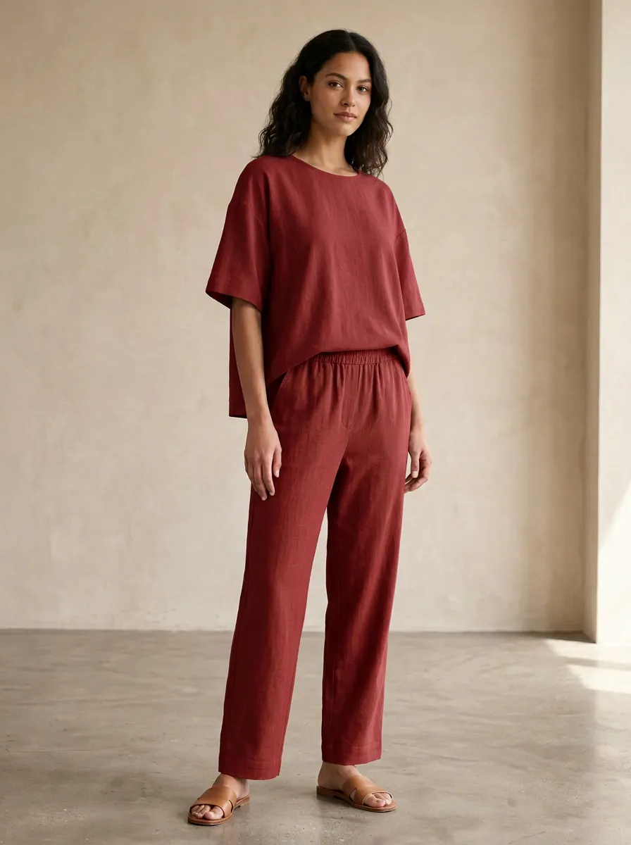 Women's Relaxed Drop-Shoulder T-Shirt And Straight-Leg Trouser Lounge Set