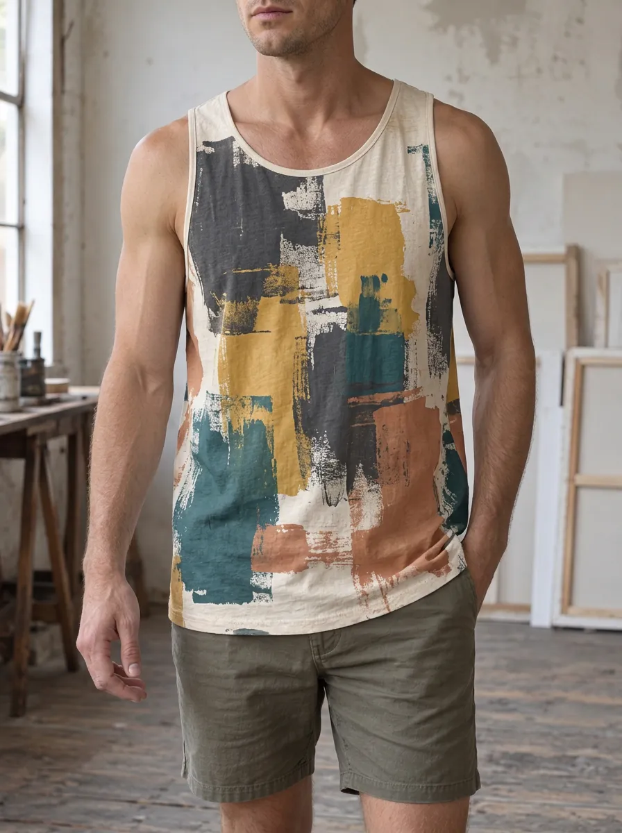 Men's Abstract Art Multi Brushstroke Tank Top