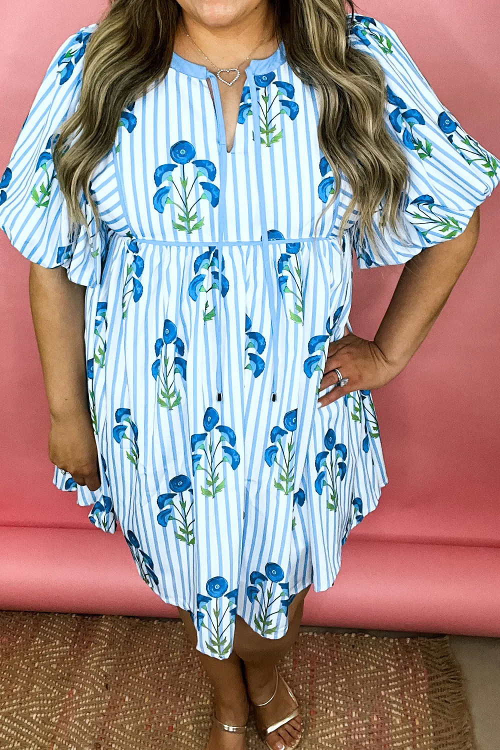 Blue Floral Plus Size Dress