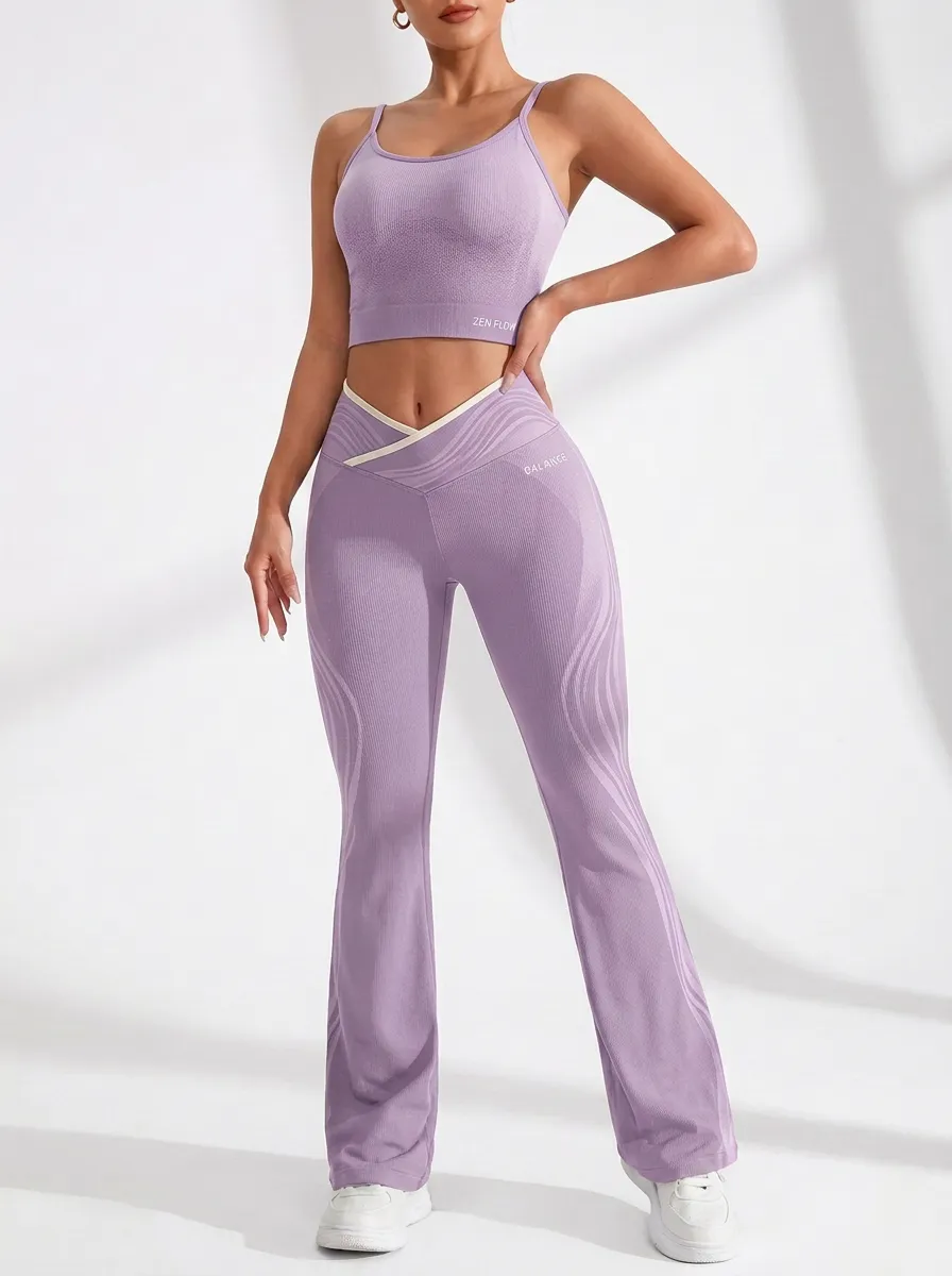 Ribbed Crossover Waist Flare Active Set