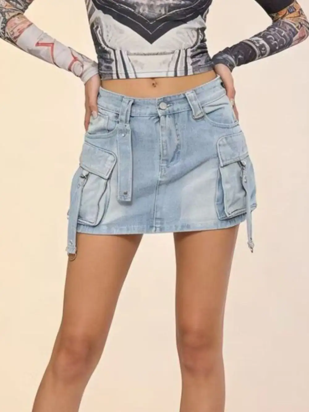 Comfort Button Front Denim Detail Skirt