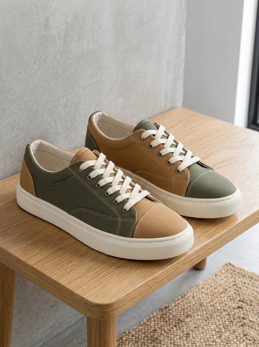 Men's Casual Olive Green Brown Colorblock Printed Canvas Shoes