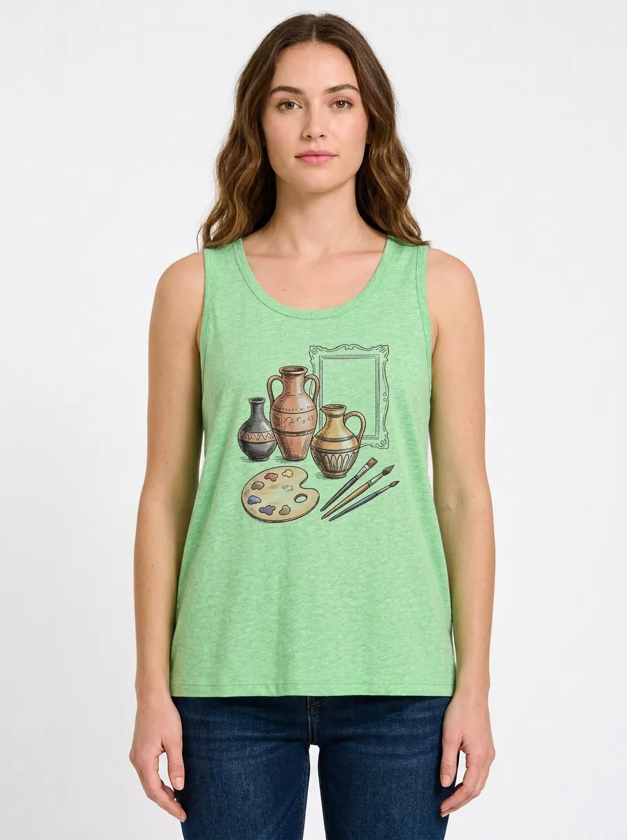 Women's Art Lover Pottery Painting Printed Tank Top