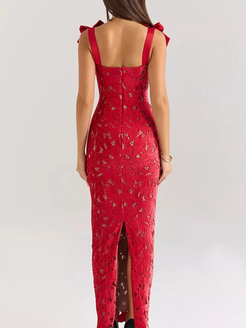 Gathered Detail Slit Maxi Dress