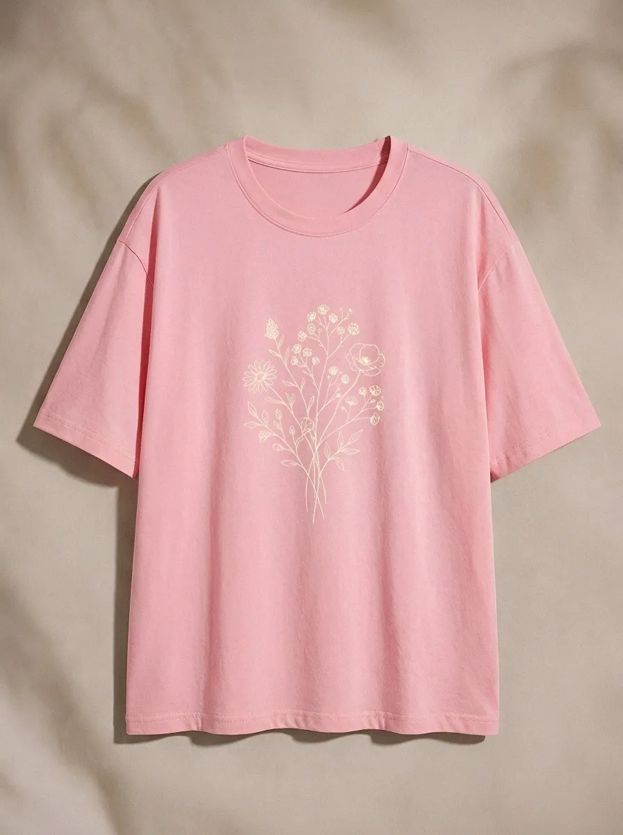 Women's Botanical Nature Lover Wildflower Bouquet Printed T-shirt