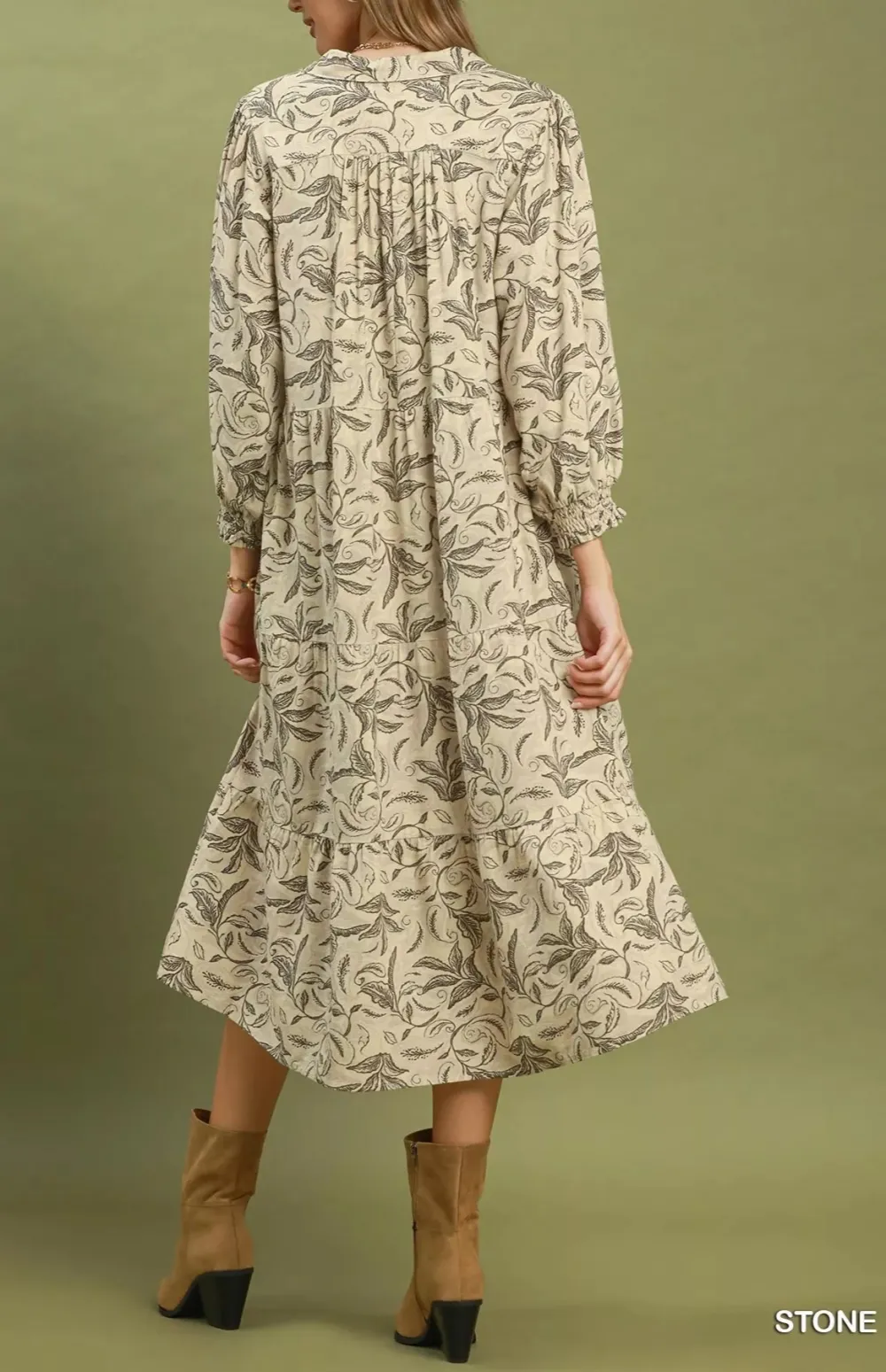 Botanical Print Tiered Midi Dress