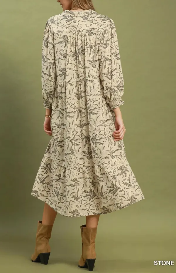 Botanical Print Tiered Midi Dress