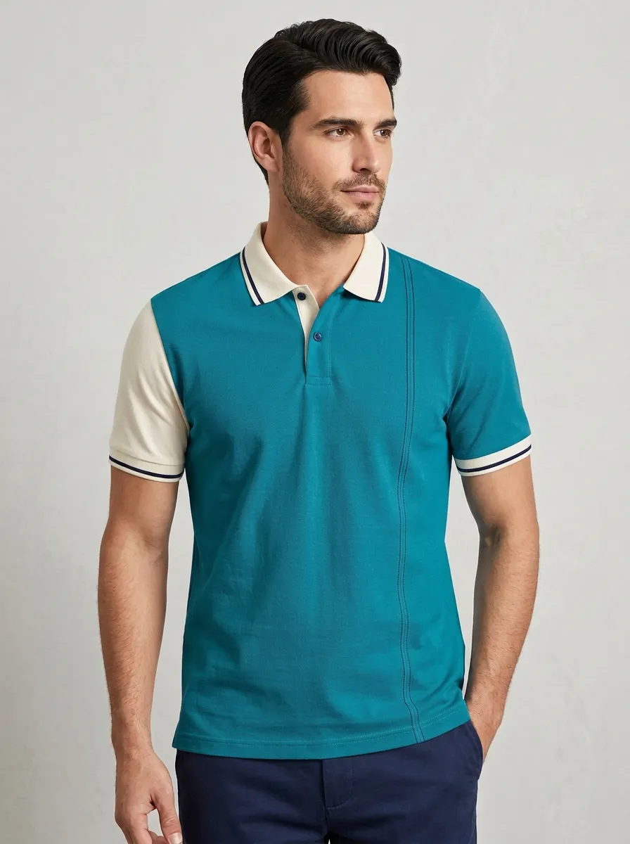 Men's Casual Minimalist Vertical Stripe Colorblock Polo Shirt