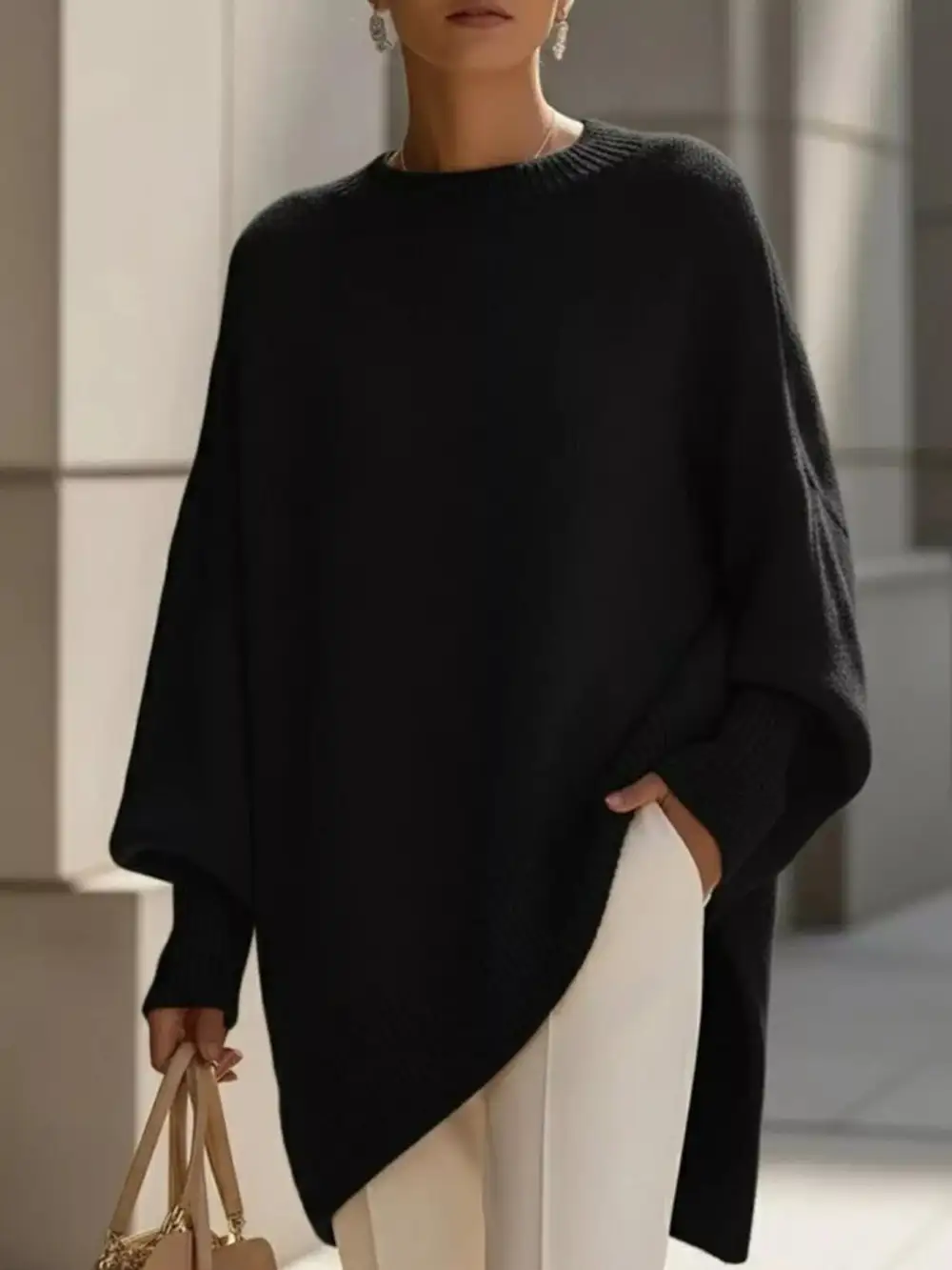 Ribbed Batwing Sleeve Oversized Sweater