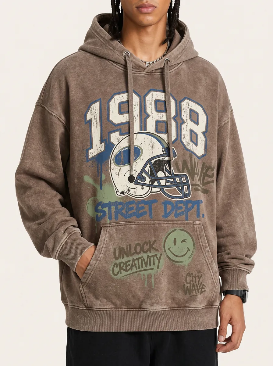 Men's 1988 Football Helmet Street Dept Printed Hoodie