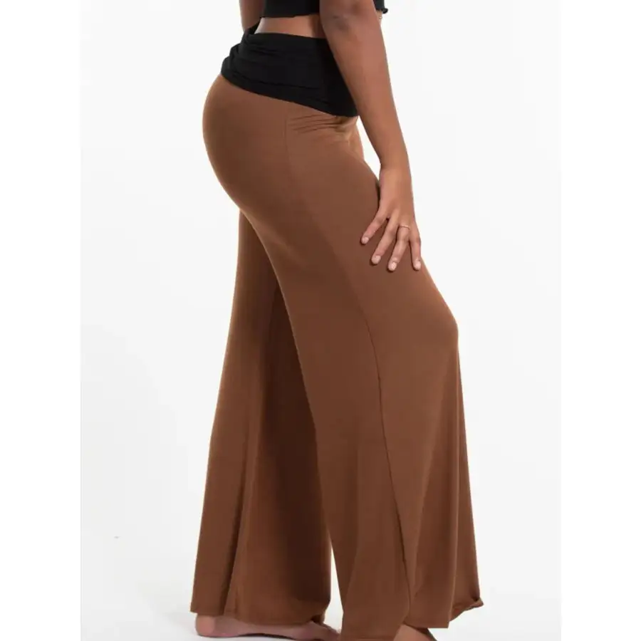 High Waisted Wide Leg Yoga Pants with Contrast Waistband