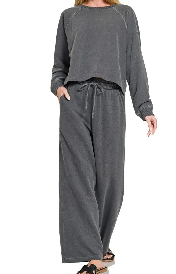 Refined Washed F Terry Round Neck Pullover & Pants Set