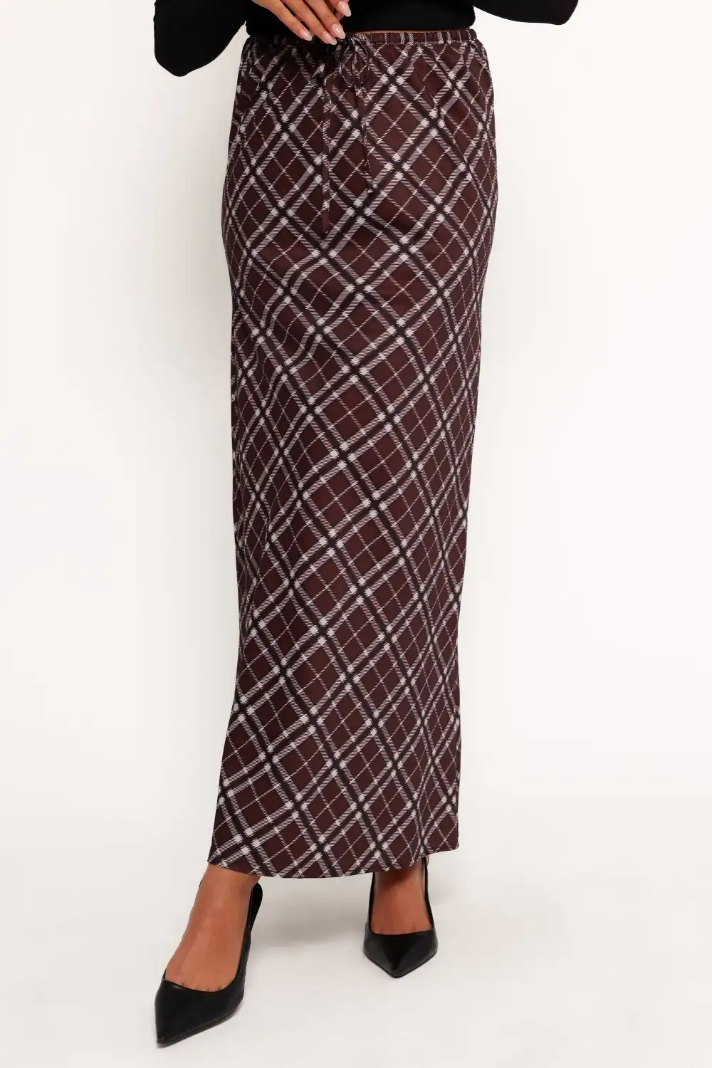 Plaid Elastic Waist Midi Skirt