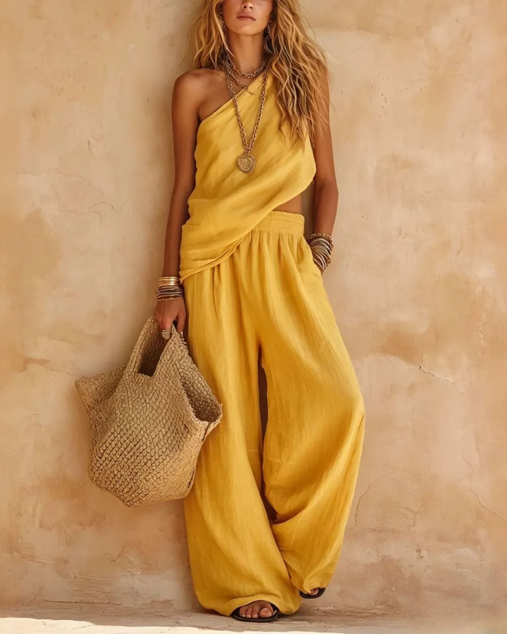 Casual One-Shoulder Ruched Set