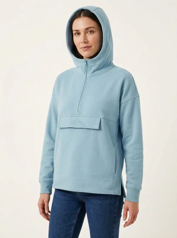 Women's Mountain-Embroidered High-Neck Half-Zip Hoodie