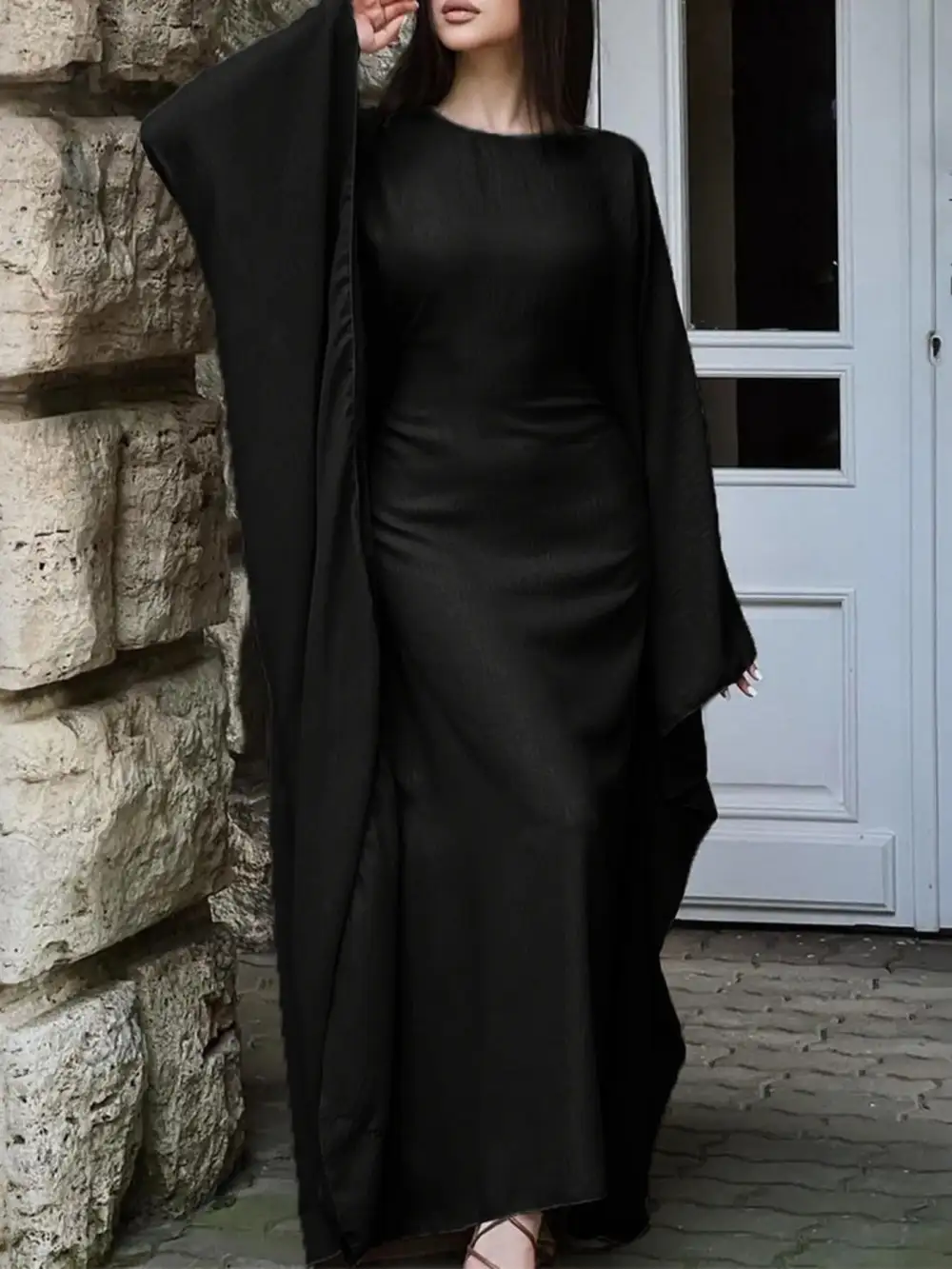 Cape Round Neck Maxi Dress
