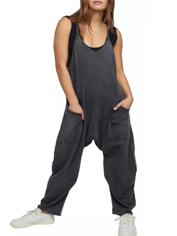 Clean V Neck Spaghetti Strap Pocket Accessory