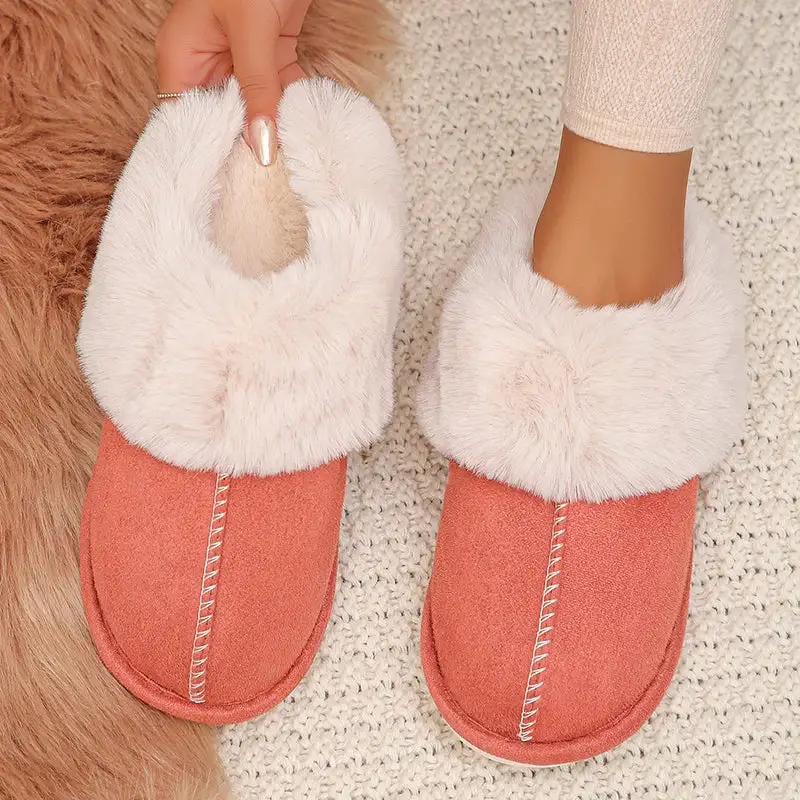 Faux-Suede Suede Plush-Lined Indoor Slippers