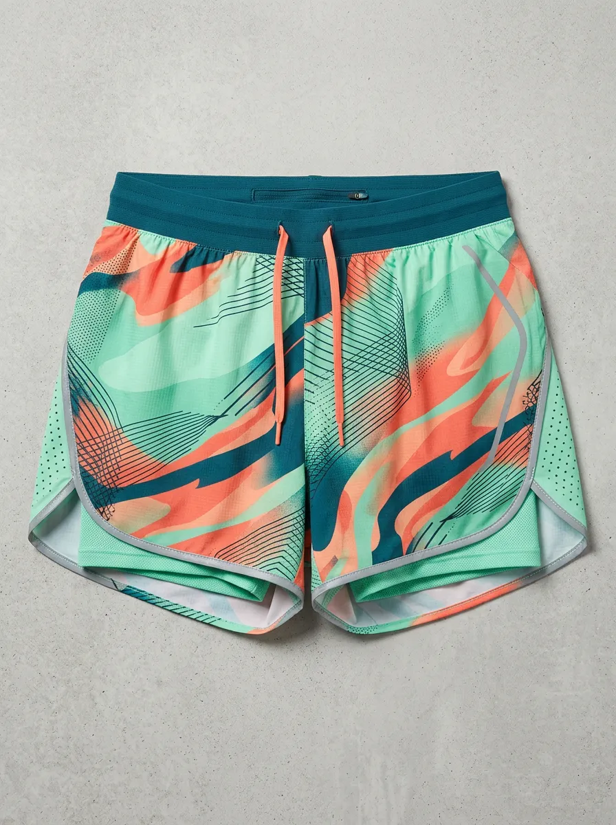 Women's Athletic Fitness Abstract Geometric Printed Running Shorts