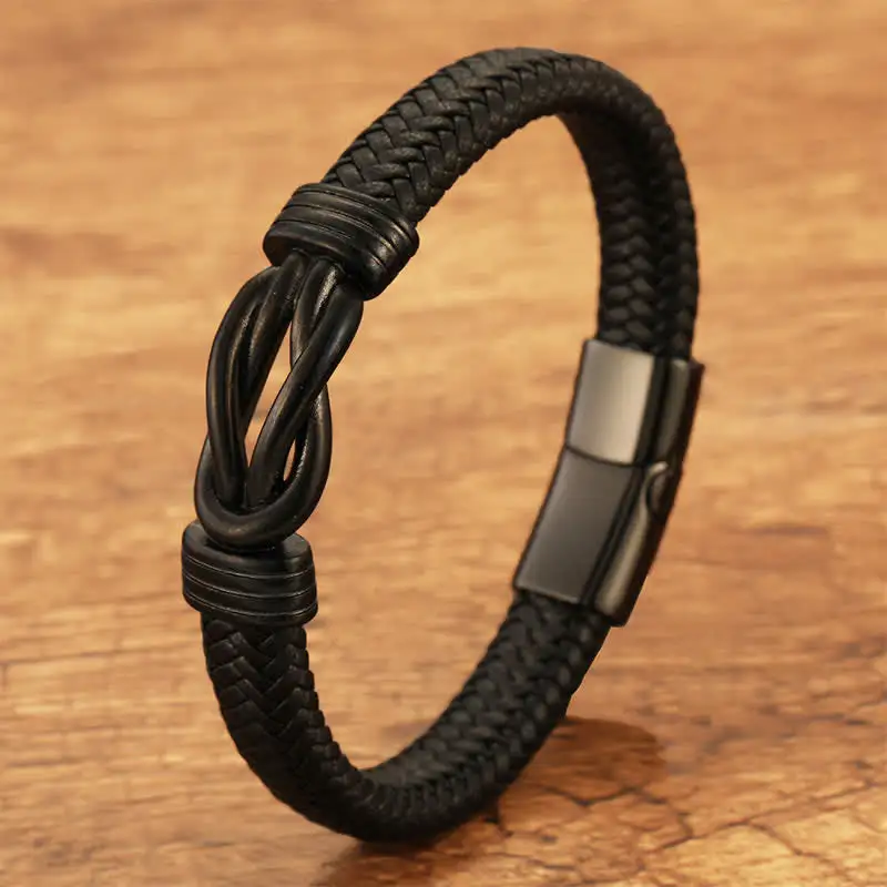 Leather Braided Infinite Knot Durability Geometric Bracelet
