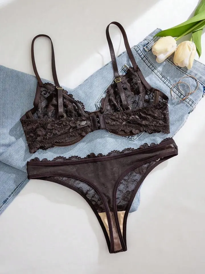 Delicate Lace Sheer Bra And Panty Set