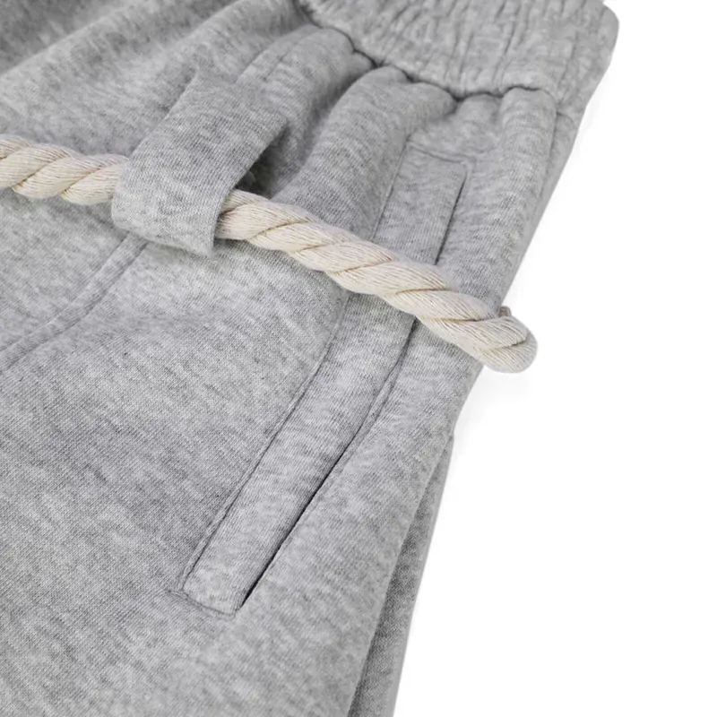 Grey Rope-Detail Curved Cotton Pants