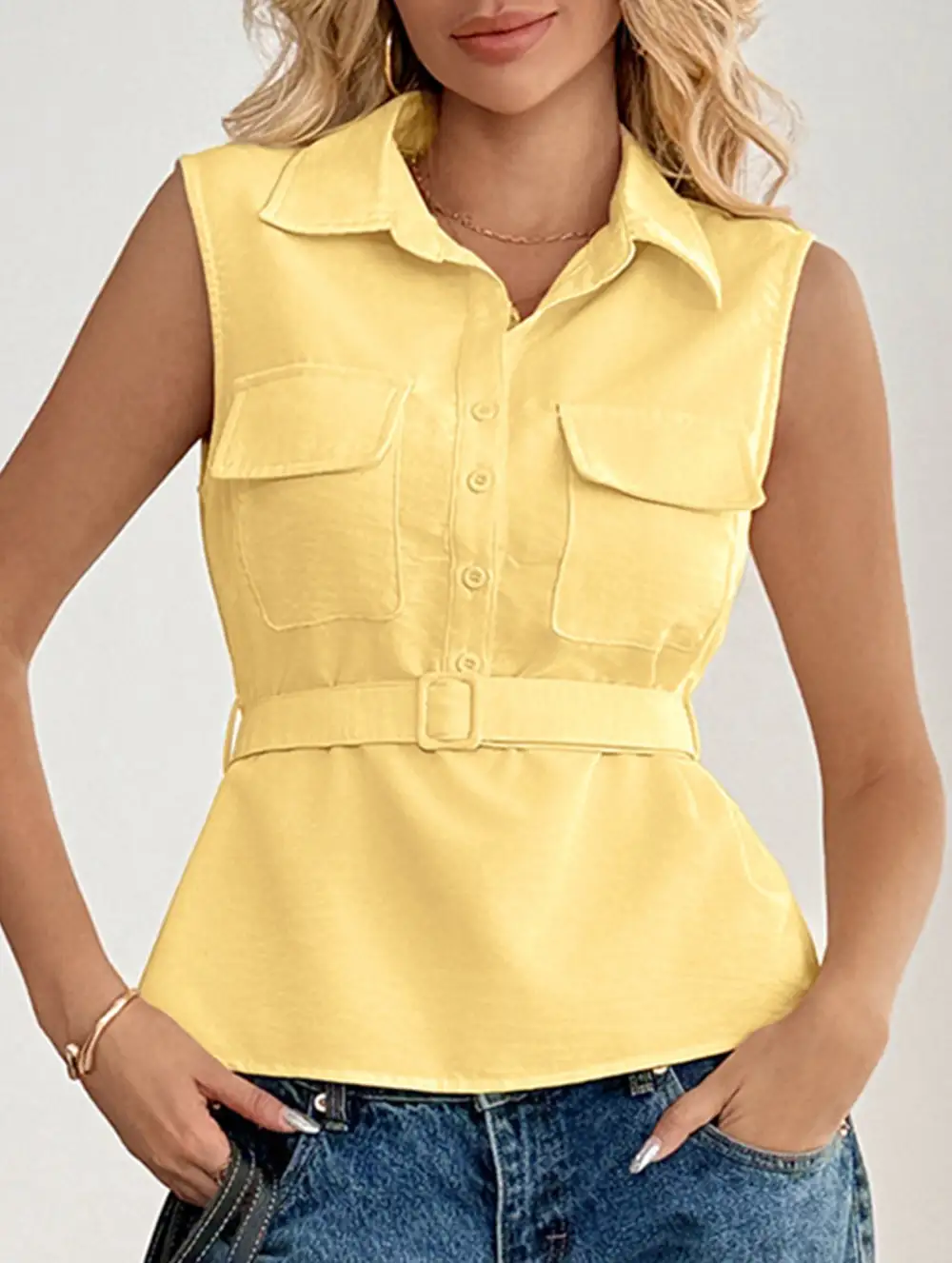 Sleeveless Lapel Vest Shirt