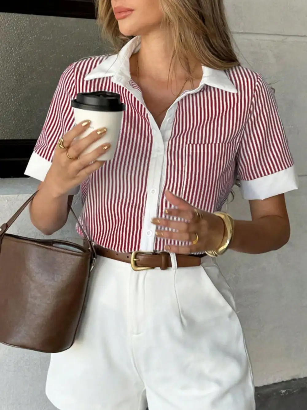 Striped Button Down Short Sleeve Shirt
