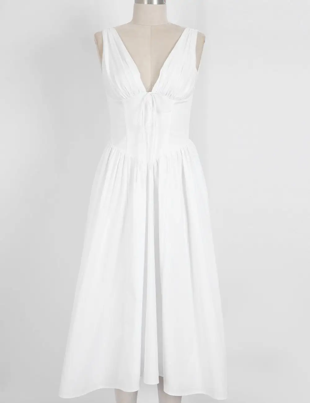 Deep V Neck Ruched Bust Midi Dress