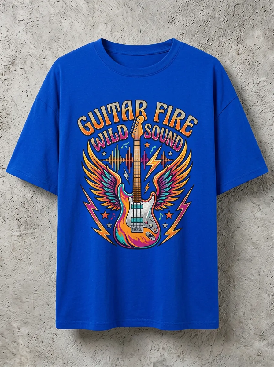Unisex Rock Music Lover Winged Electric Guitar Printed T-shirt