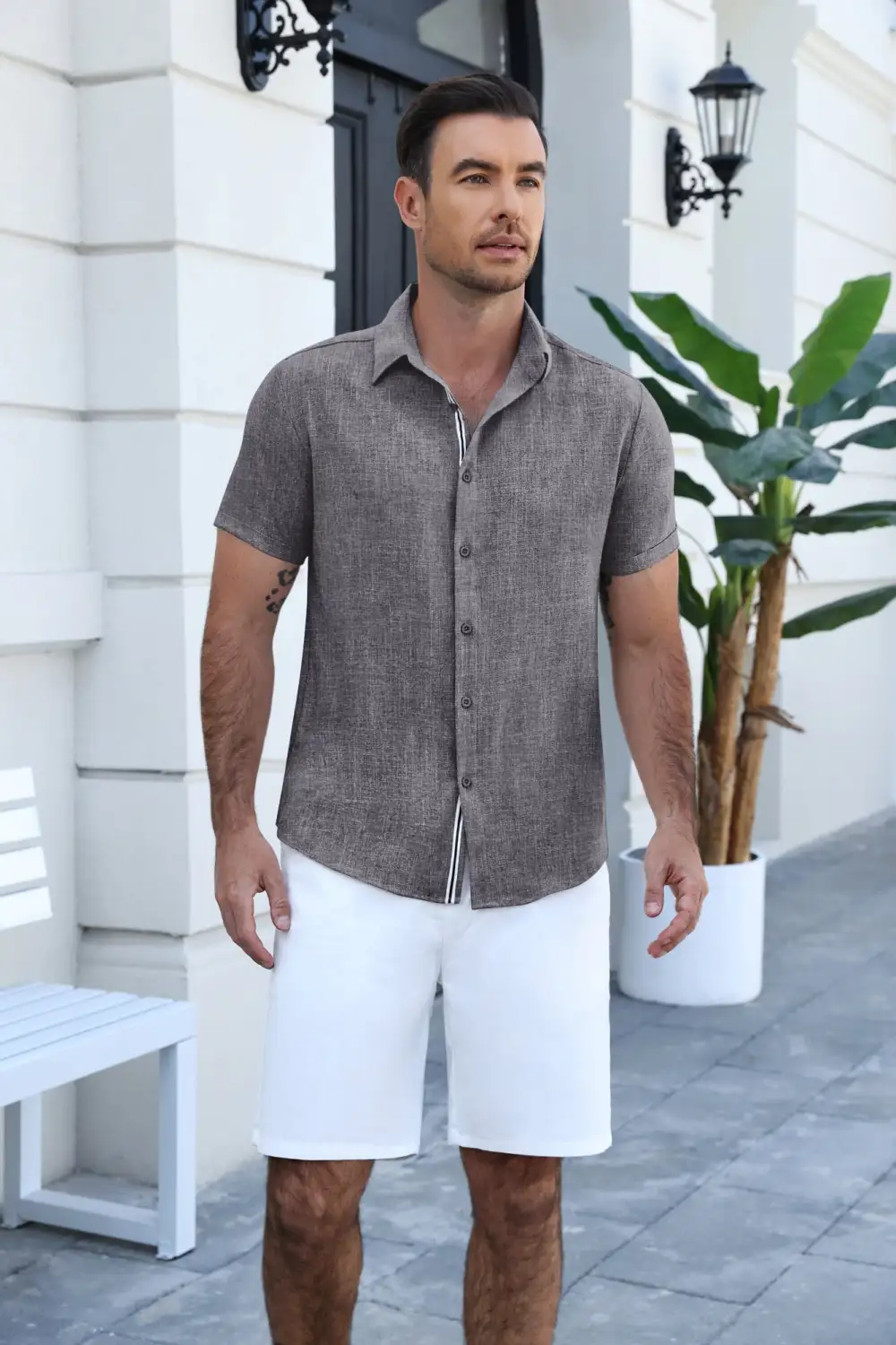Timelss Contrast Placket Short Sleeve Shirt