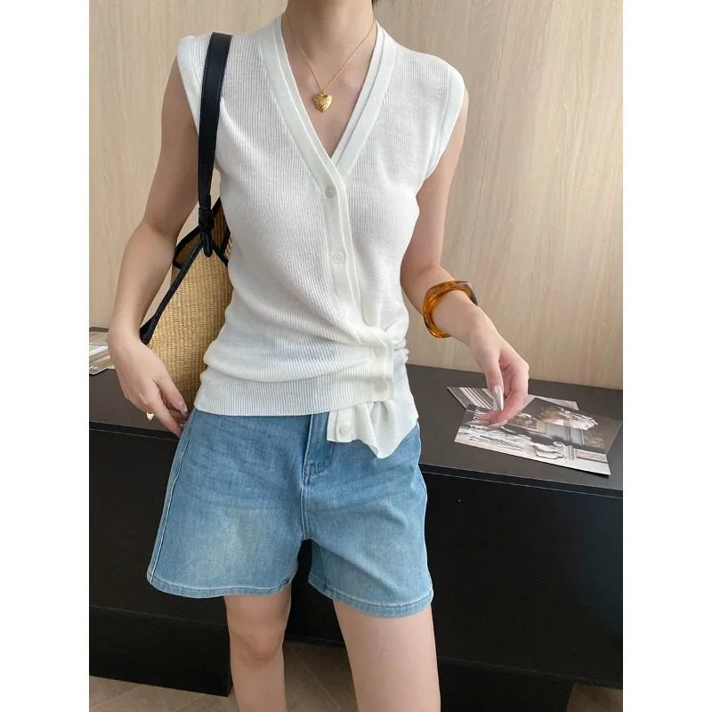 Clean-Line V-Neck Button Knit Vest