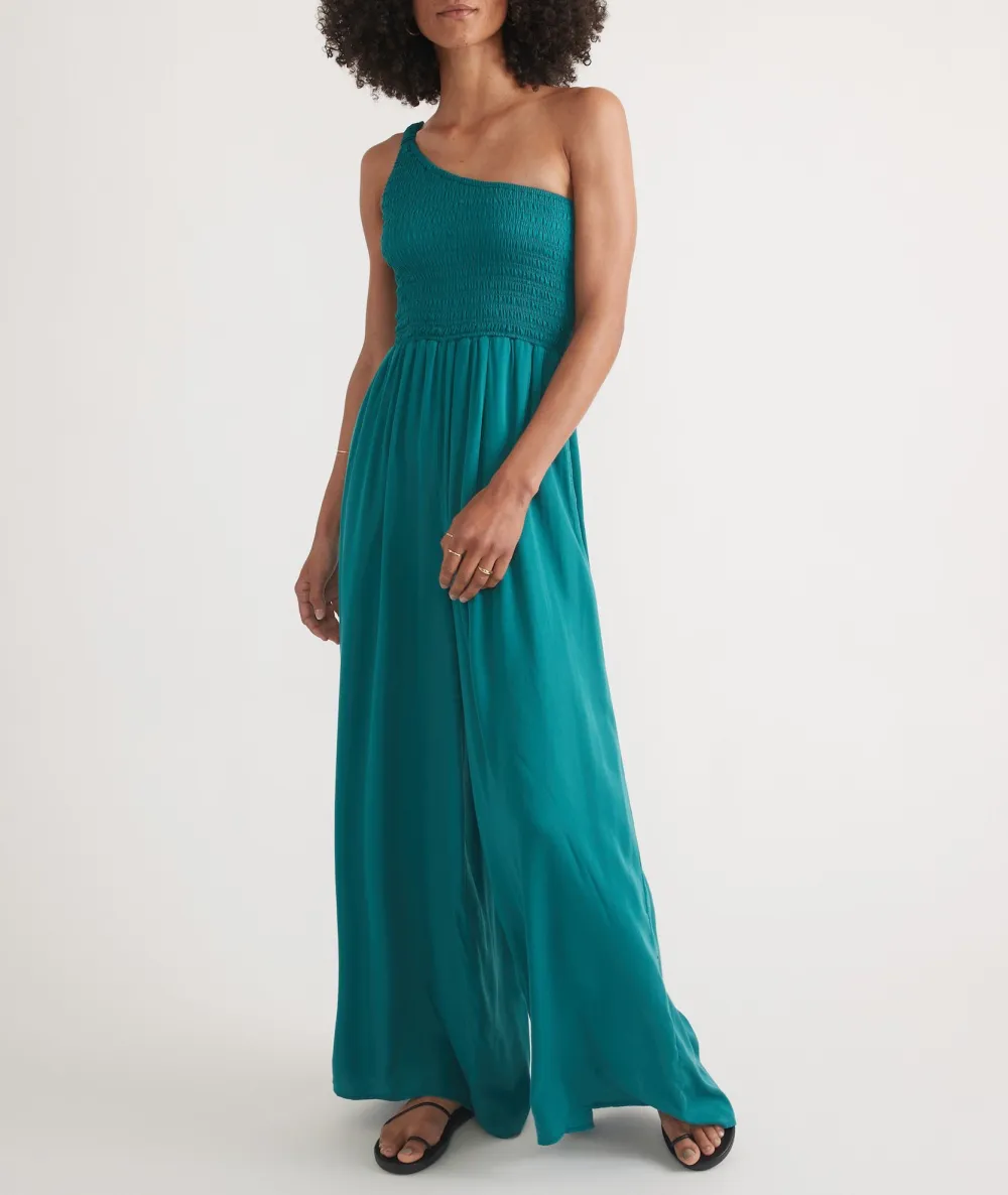 One-Shoulder Smocked Wide-Leg Jumpsuit