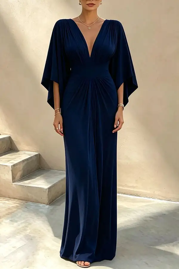 Polished Draped V Neck Top And Flowing Maxi Skirt Set